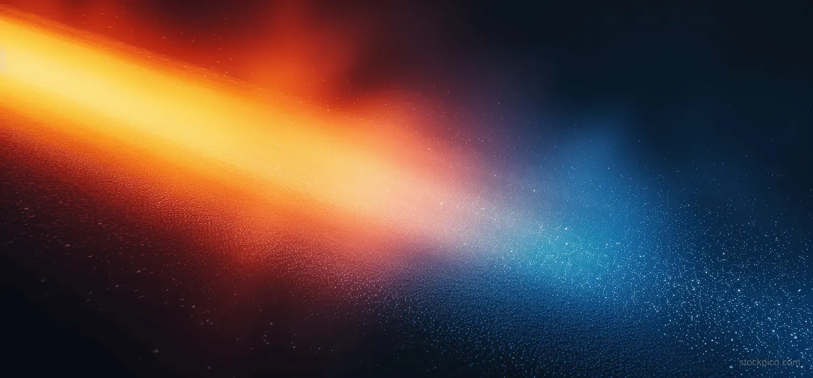 Blue and orange light beams sweep across a dark grainy gradient background with subtle noise and empty copy space.