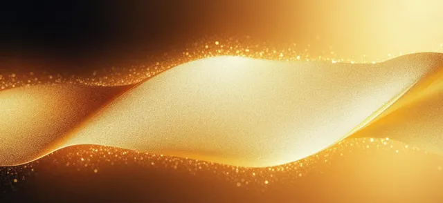 Golden gradient abstract background with soft glowing curves and sparkling speckled texture.