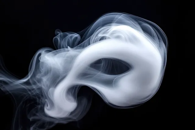 White smoke ring drifting on dark background with smooth glowing edges