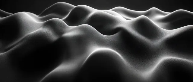 Monochrome black wave gradient background with white ribbons and subtle grain texture with Minimal Banner Layouts