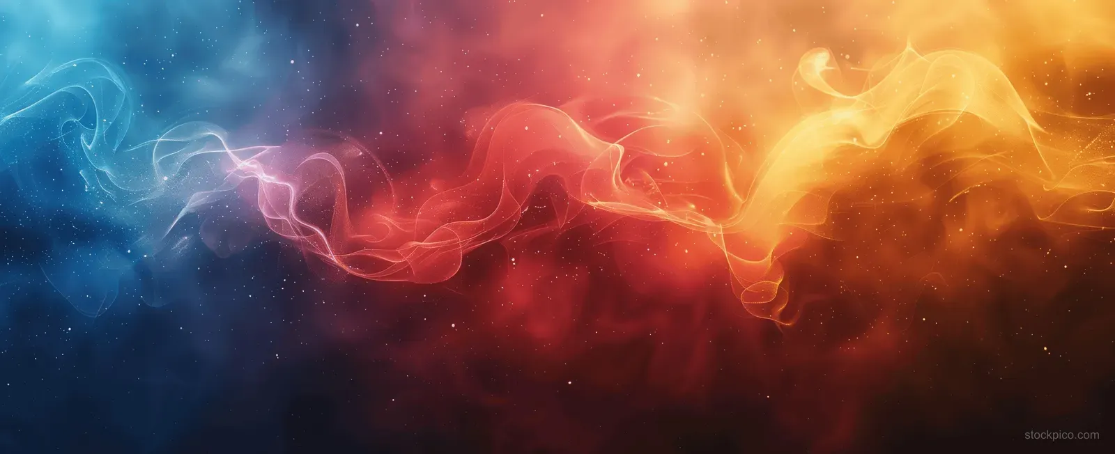 Abstract red, blue, and yellow gradient waves with a grainy glowing texture on a dark background.