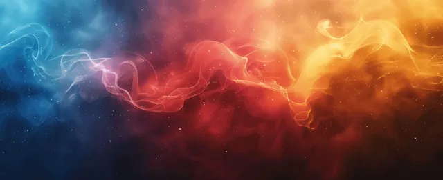 Abstract Red Blue Yellow Gradient Waves with Grainy Glow Texture