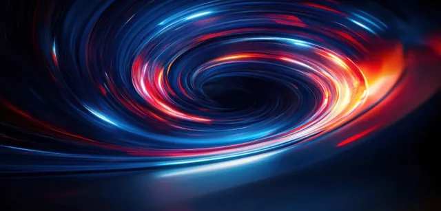 Futuristic light trails spiral into a glowing blue-red vortex with motion blur