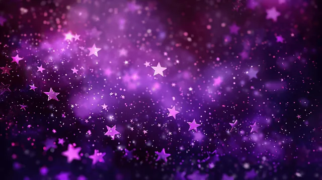 Purple starry galaxy backdrop with falling sparkles and glowing bokeh lights