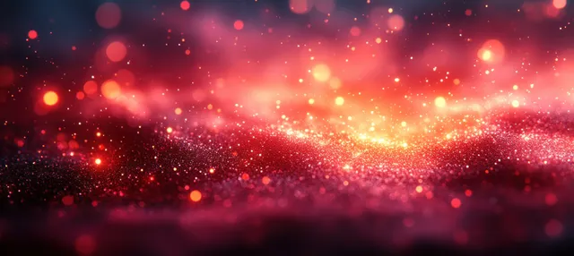 Glowing red virus-like particles float in a dark microscopic scene with pink and orange bokeh sparks.
