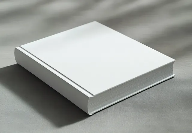 White Hardcover Book Mockup on Soft Gray Fabric Surface