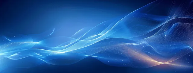 Blue abstract wavy light ribbons flowing across a smooth gradient background