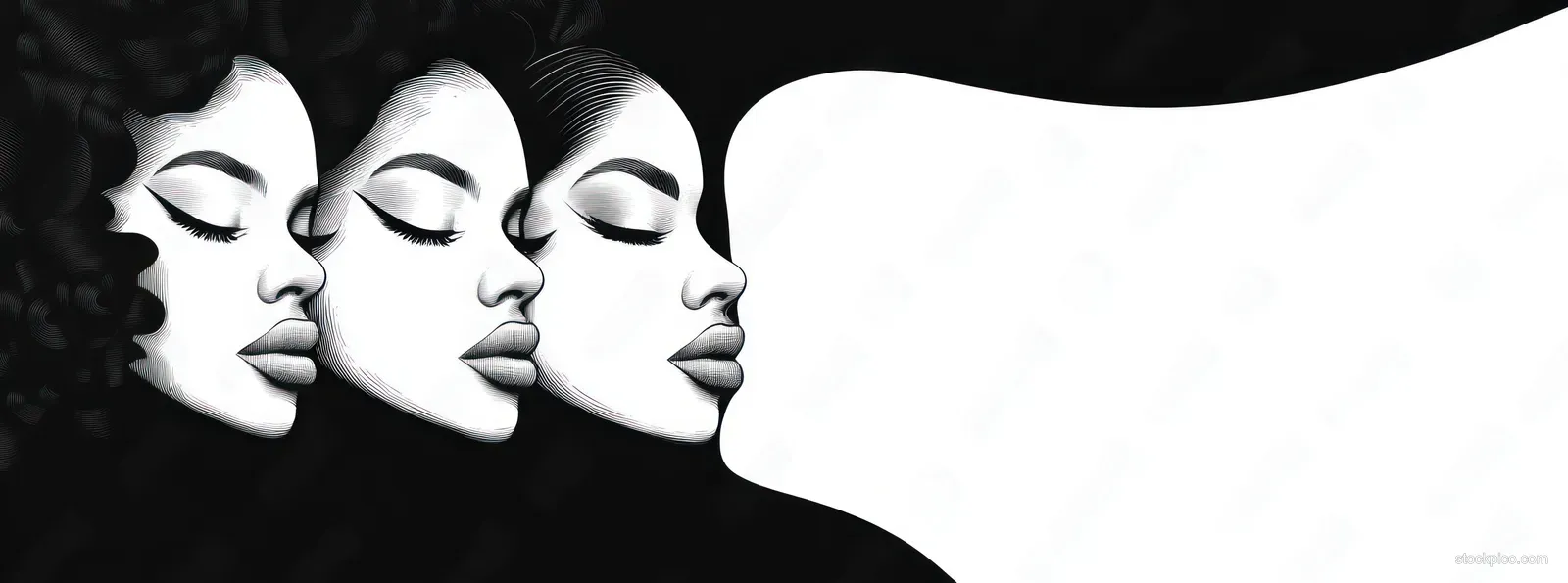 Three silhouetted Black women with natural hair and turbans on a white background.