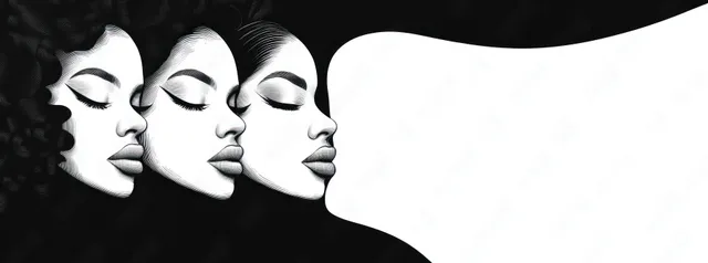 Silhouetted Black Women with Afro Hair and Turbans on White Background