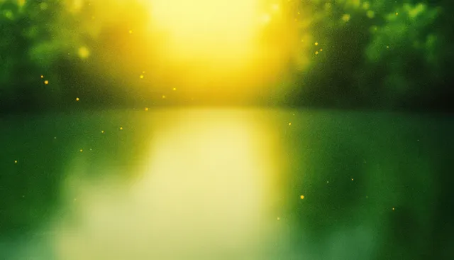 Soft bokeh landscape glow with warm yellow light and fresh green misty gradients