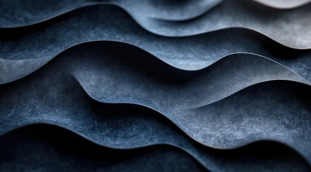 Black textured paper waves on dark background with soft ambient lighting