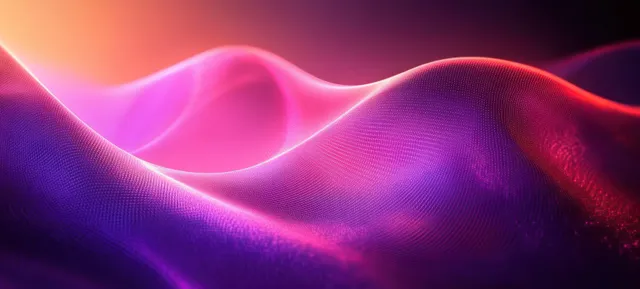 Abstract glowing wave patterns in pink, purple, and orange forming a futuristic digital landscape.