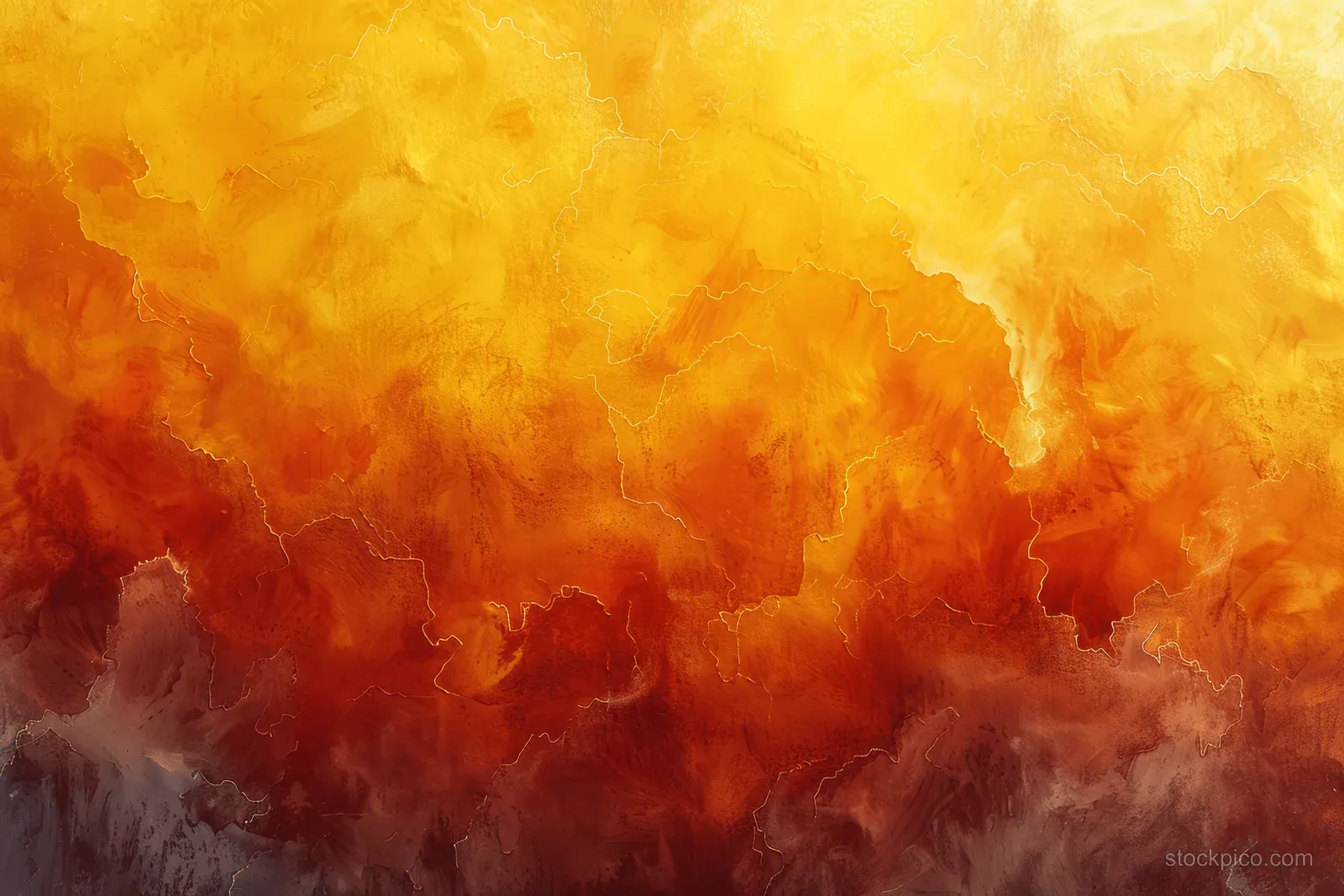 Yellow and orange watercolor wash with smoky cloud-like swirls and fiery splatter on rough paper texture background.