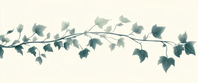 Ink-washed ivy tendrils arching across a pale background in traditional sumi-e style