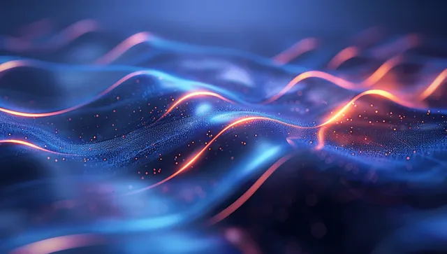 Glowing Neon Waves Sweep Across a Blue Futuristic Abstract Background
