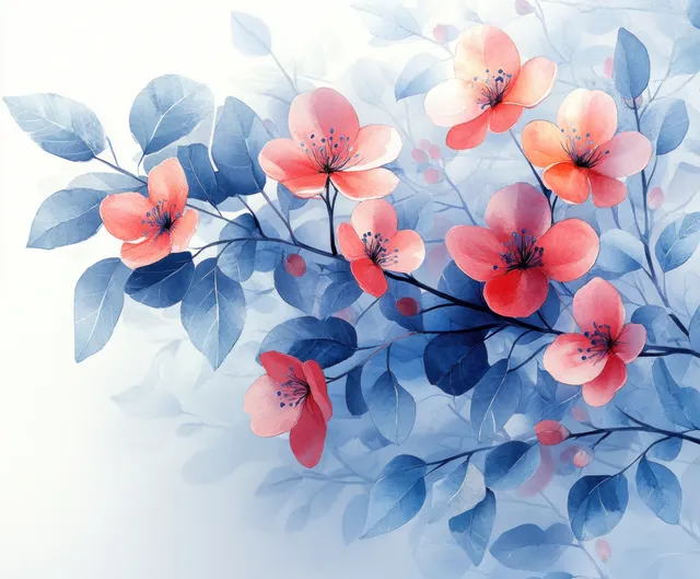 Watercolor floral frame of pink blossoms and eucalyptus leaves on airy pastel background