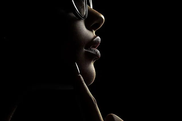 Profile of person in glasses touching chin under dramatic shadow