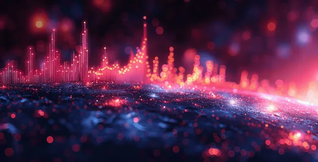 Abstract financial market graph with glowing indicators and digital data flow background