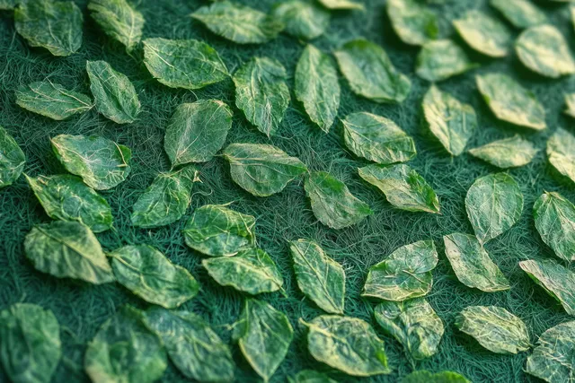 Fresh green seaweed leaves cover a textured surface with visible veins and soft light reflections.