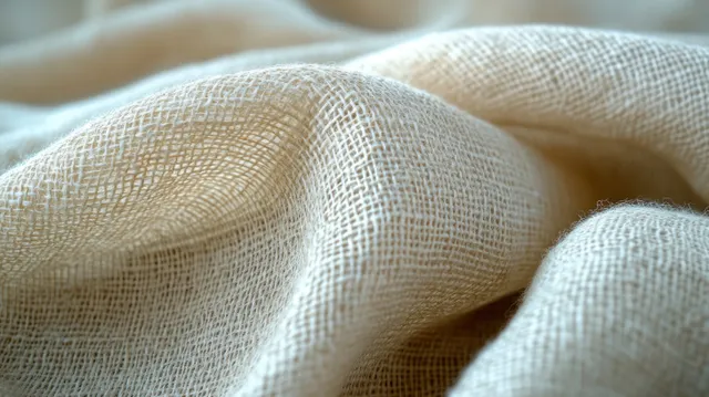 Close-up of textured linen fabric showcasing an intricate weave pattern with soft natural highlights and subtle shadows.