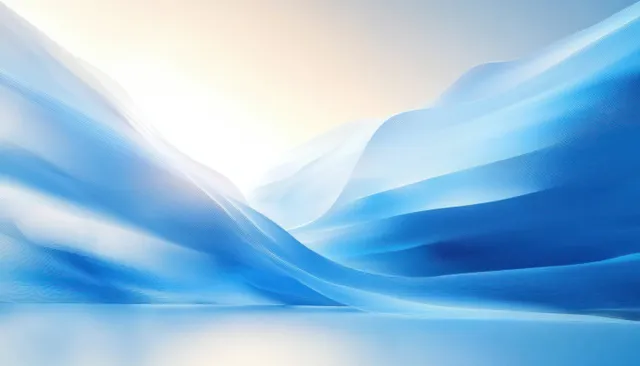 Abstract blue futuristic waves flowing through misty gradient light backdrop