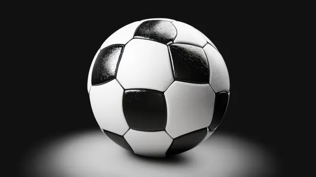 Close-up black-and-white soccer ball under focused studio light against a dark backdrop
