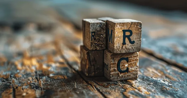 Wooden blocks spelling CRM sit on a textured world-map surface under soft lighting.