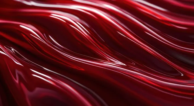 Close-up of glossy red liquid waves with reflective highlights and flowing contours