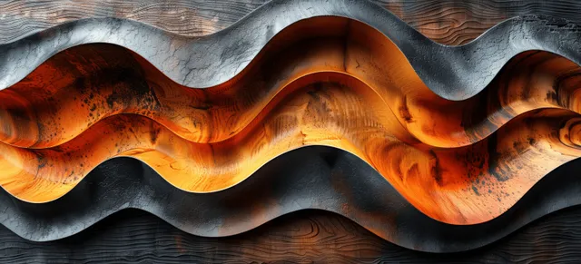 A carved wavy wood plank backdrop with dark brown ridges and warm recessed grooves creating a 3D texture.