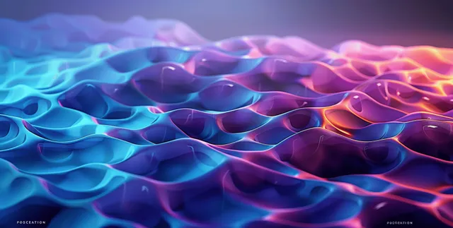 Abstract blue and purple wave gradient with glowing light ribbons and fluid ripple depth