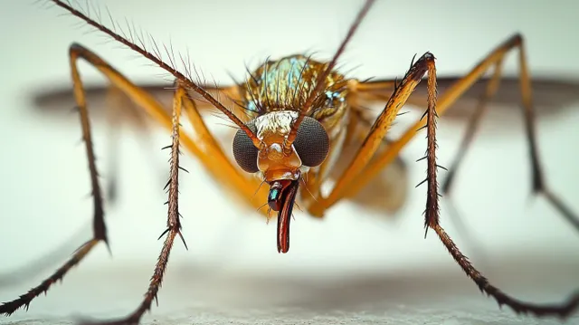 Macro view of mosquito insect hovering on a white background with sharp textured wings