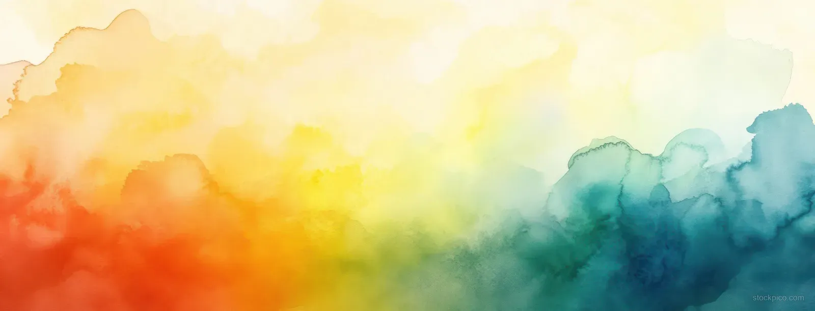 Abstract watercolor gradient sky transitions from turquoise to orange with soft blurred cloud haze.