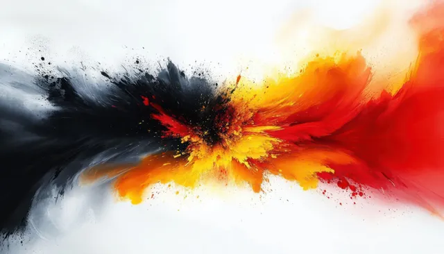 German flag paint explosion with red yellow black splashes and smoky contrast