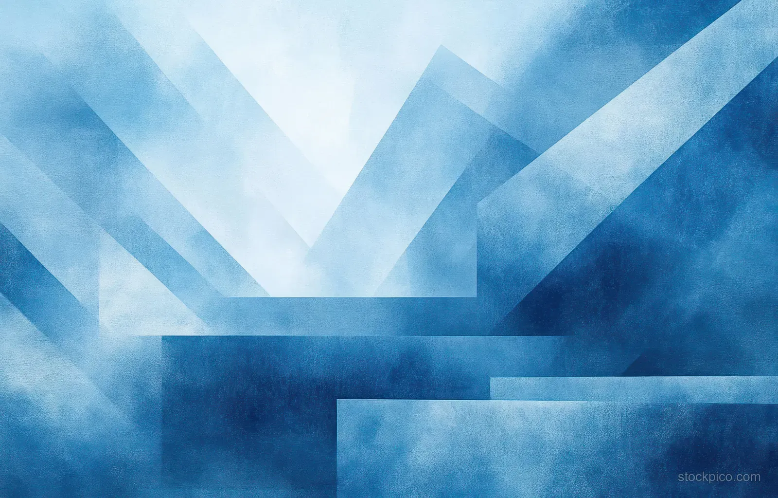 Light blue geometric background with layered textured white triangles and squares under soft diffused light.