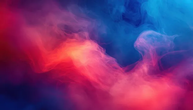 Red and blue smoky abstract background with swirling neon-like light diffusion