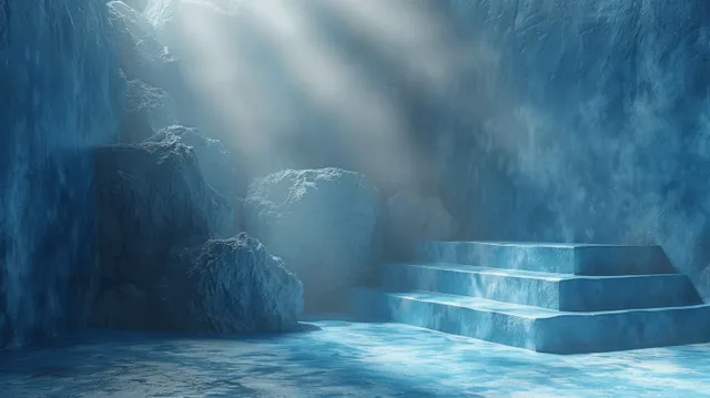 Light blue spotlight rays shining across a minimal studio backdrop with copy space