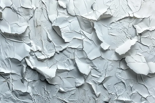 Crumpled white paper sheet texture with peeling edges and cracked surface detail