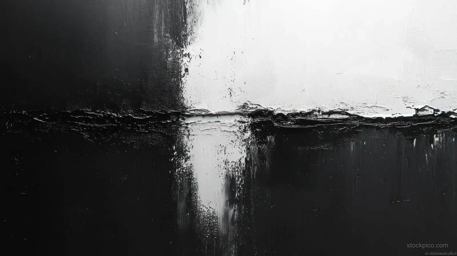 Black and white grunge abstract wall shows vertical drips, splatter marks, and diffused light across a textured surface.