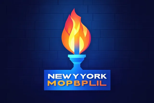 Torch illustration glowing on dark blue brick wall with bright orange flame
