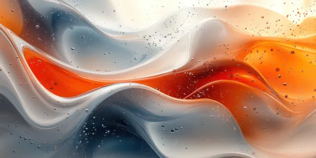 Semitransparent gel waves with tiny bubbles flow across a light blue background.