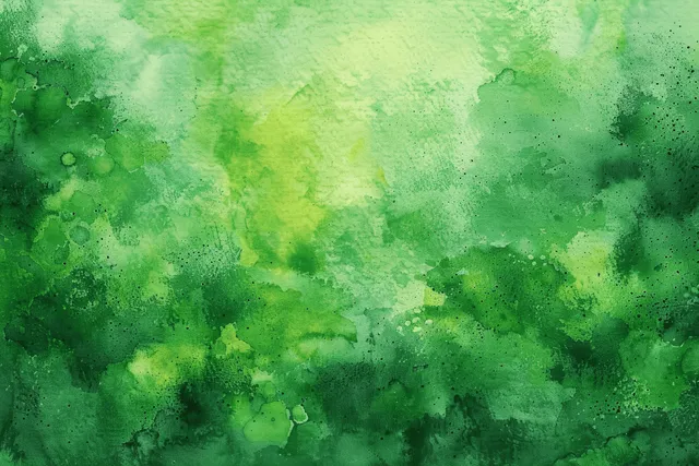 Green and yellow watercolor wash background with speckles, drips, and paper grain