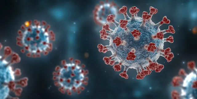 Microscopic Coronavirus Particles Floating in Dark Clinical Background