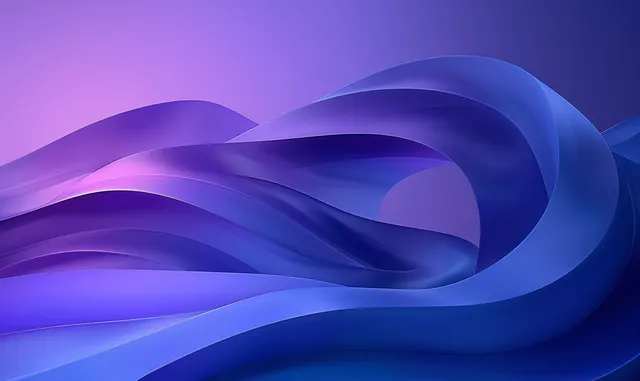 Minimalist 3D abstract ribbon shapes on violet gradient banner background