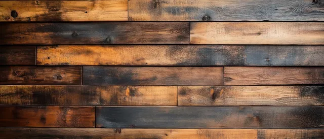 Reclaimed wooden planks backdrop with warm lighting, visible grain, knots, and weathered edges.