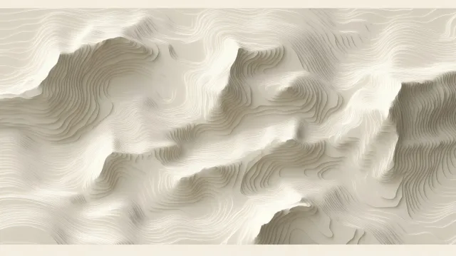 Soft beige aerial topographic map with carved-looking contour lines and shallow relief shadows.
