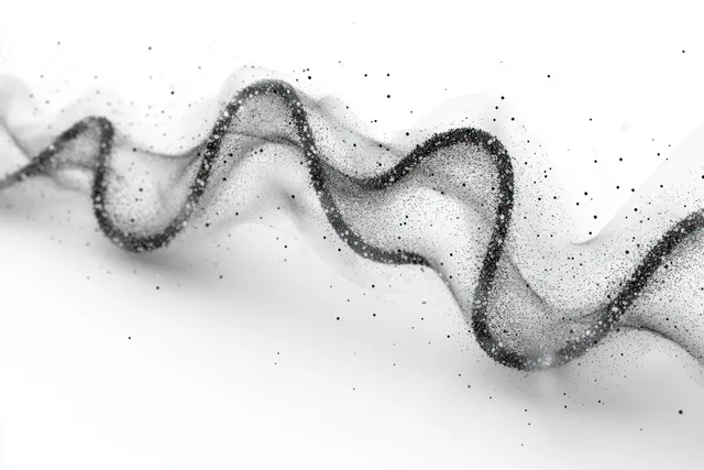 An ink-like DNA helix swirls across a white background and scatters into small particles.