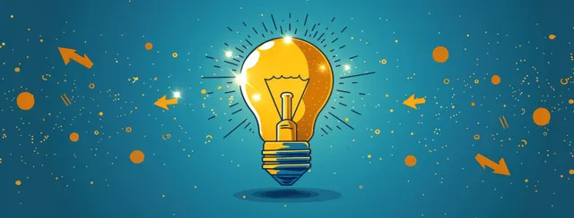 Bulb over blue background with scattered icons, symbolizing ideas sparking strategy