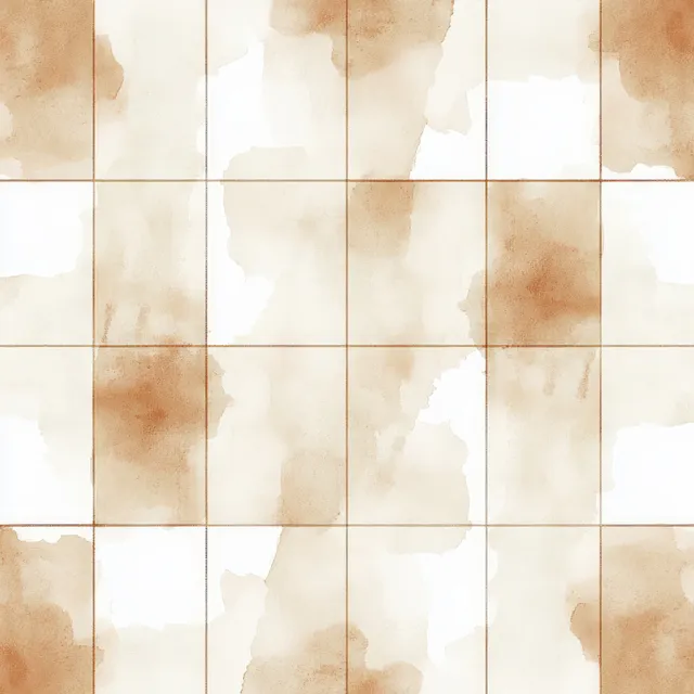 Beige watercolor checkered tiles with thin white stripe lines and soft vintage texture.