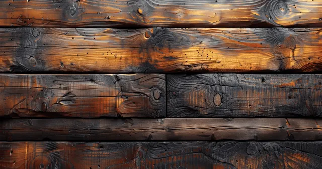 Weathered oak plank wood background with deep grain, knots, and warm rustic tones