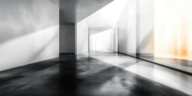 Abstract geometric corridor with converging lines toward vanishing point and white-gray gradients